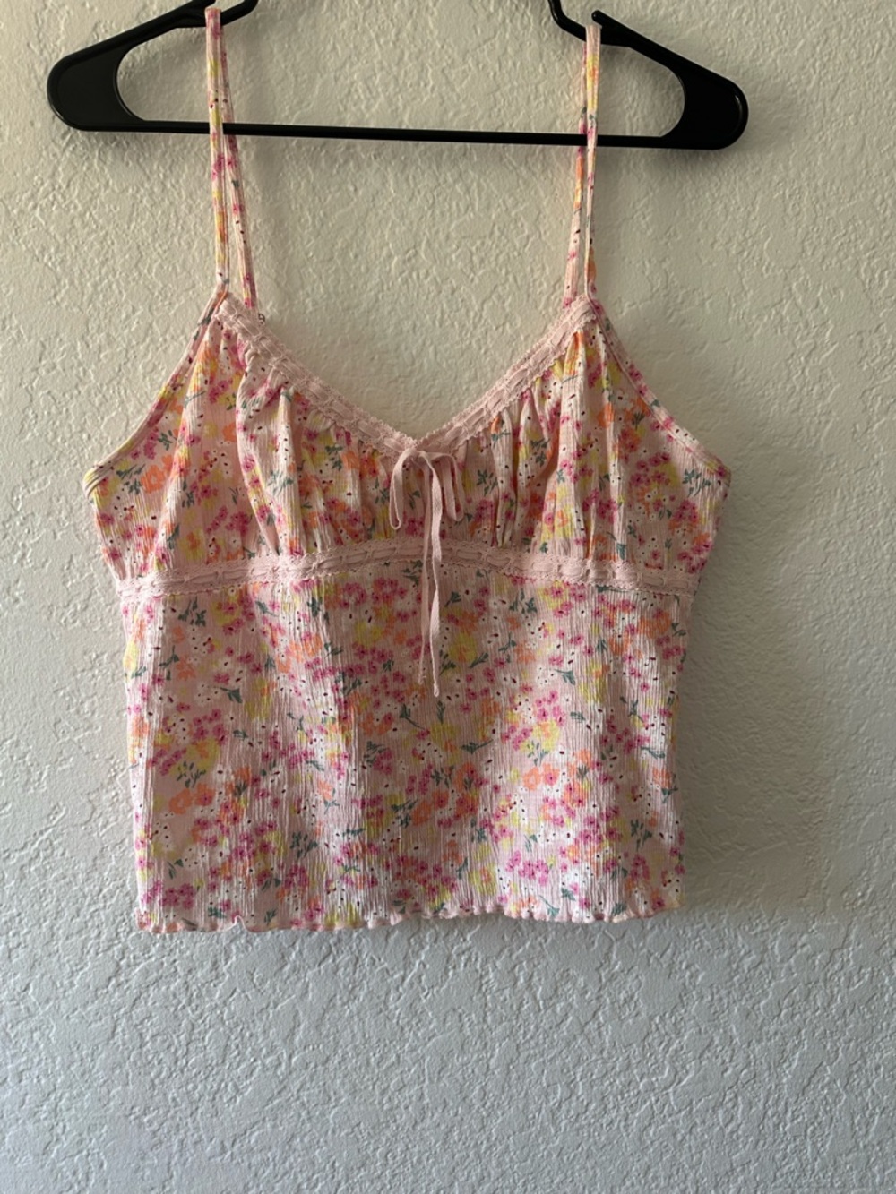 No Boundaries Pink Floral Tie-Front Spaghetti Strap Cami